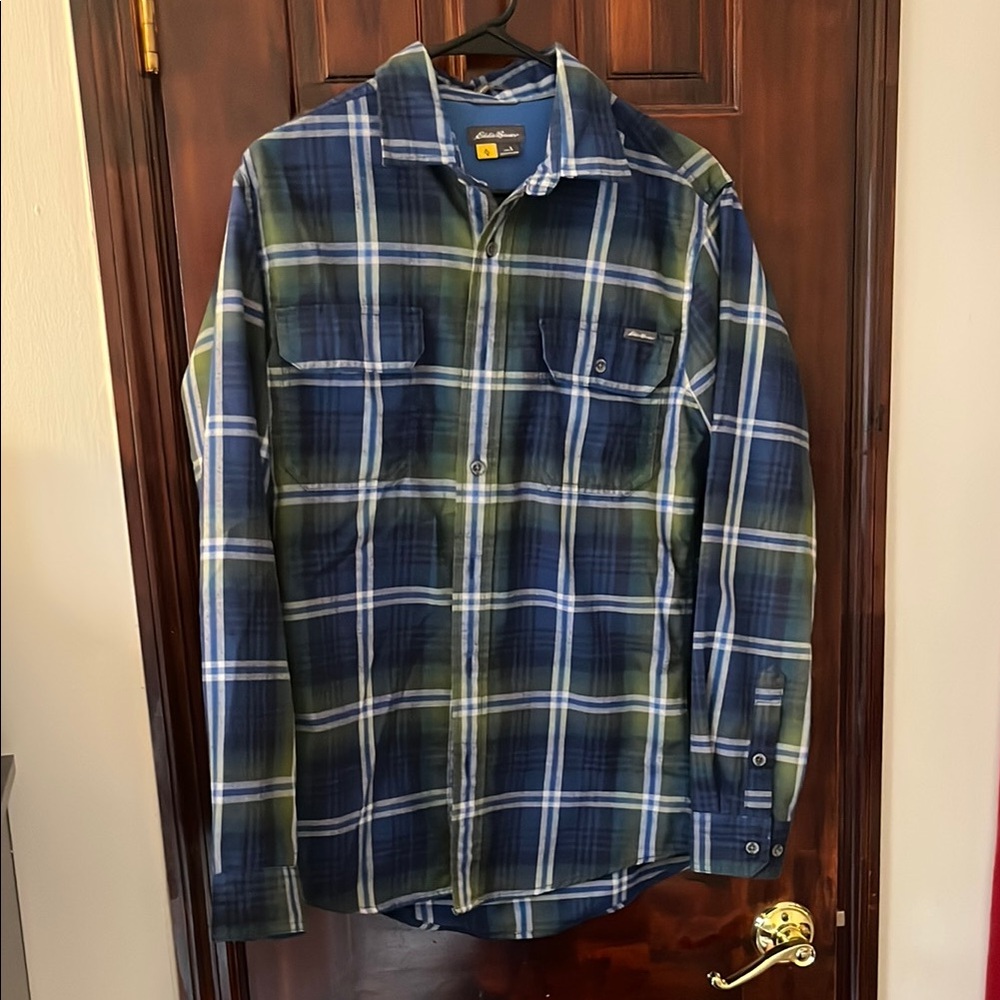 Blue and Green Plaid Button-Up Shirt